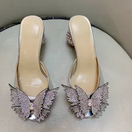 2024 women Ladies Genuine real leather high heels summer sandals bead 3D flower Flip-flops slipper slip-on wedding dress Gladiator shoes diamond Ballots butterfly