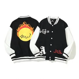 Herrenjacken Kurze Männer Baseballjacke Lächelndes Gesicht gedruckt Stickerei Hip Hop Streetwear Mode Harajuku Bombermantel Langarm