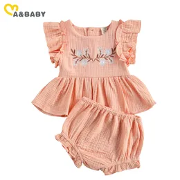 0-12M Summer born Toddler Baby Girls Clothing Set Vintage Flower Vest Tops Shorts Outfits Costumes 210515