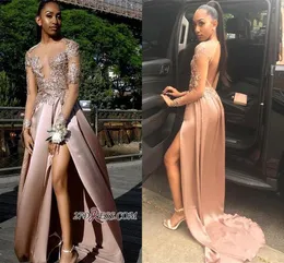 Ny applicerad A-Line Prom Dress Vintage Backless Lace Long Sleeve Formal Party Ball Gown Custom Made BC1767