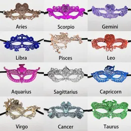 12 Pz / lotto Constellation Lace Masquerade Mask Donne Maschere Veneziane per Feste di Festa Ballo di Ballo Halloween Mardi Gras Costume Veneziano Acces