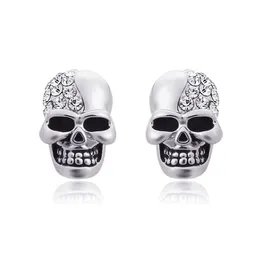 Szkielet Stud Kolczyki dla kobiet Mężczyźni Biżuteria Halloween Ear Post Antique Silver Color Skull 1 Para