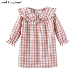 Mudkingdom Ruffle Collar Girls Nightgowns Plaid Long Sleeve Toddler Pajamas Dress Peter Pan Cute Sleep Shirts Girl Homewear 211130