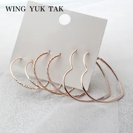 Stud Wing Yuk Tak 3 Pairs/Set Gold Color Heart Earrings S Party Jewelry Fashion Punk Hollow Metal Women's Set