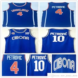NCAA Jugoslavija Jugoslawien #4 Drazen Petrovic Jersey Blau #10 Cibona Drazen Petrovic Basketball-Trikots Hemden Mischungsauftrag
