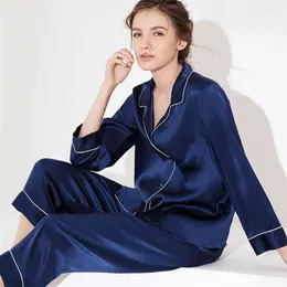 100% Natural silk sexy lingerie satin pajamas for women pyjamas sleepwear pajama set night suit nightwear pijama 210830