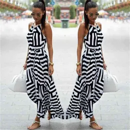 Sommarklänningar Kvinnor Sexig Boho Striped Ärmlös Maxi Long Beach Style Strap Sundress Vestidos 210518