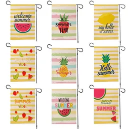 fruit pattern flax flags hello summer watermelon lemon pineapple double side printed garden flag decoration SN5356