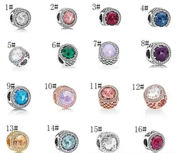 Z pudełkiem 925 Sterling Silver Crystal Clear CZ Charms Europejskie Koraliki Fit Pandora Wąż Łańcuch Bransoletka Urok Biżuteria DIY Making