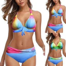 Costumi da bagno da donna Bikini sexy Costume da bagno halter Tie-dye Donna Plus Size Bikini con bordi lucidi Costume da bagno Push Up Due pezzi