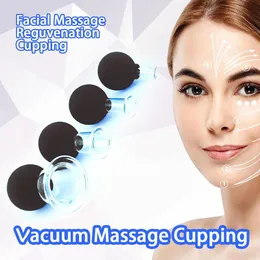 4 Pezzi Set Terapia di Coppettazione per Massaggio Facciale in Vetro per Occhi Viso e Corpo Coppette di Aspirazione Sottovuoto in Silicone Anti Rughe Cellulite