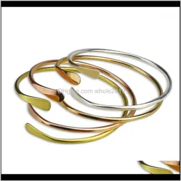 バングルブレスレットジュエリードロップ配信2021 MylongingCharm 10pcs/lot Blank Brass Smooth Oval Stacking Bracelet Open Cuff Bangles F16711 PAS2L