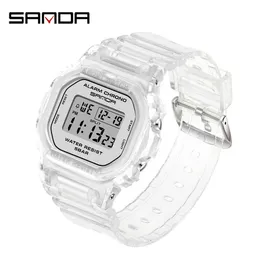 SANDA Fashion Sport Watch Women Transparent strap LED Digital Clock Ladies Electronic Reloj Mujer Relogio Feminino 2009 210616