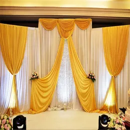 Gold ice silk Wedding Backdrop Curtains Simple Design Swag Satin party backgroundd drape curtain wedding decoration 10ftX10/20ft