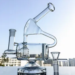 Unique Glass Bong Clear Hookahs Recycler Dab Rig comb and Inline Perc Oil Rigs 14.5mm Joint Bongs Water Pipes Percolator WP143