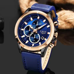 Top Brand LIGE Fashion Blue Leather Watch For Man Casual Business Clock Male Luxury Military Waterproof Quartz Watches Mens Wristwatches