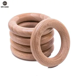 Let's Make Beech Wooden Teether Ring 10Pc 70Mm Baby Teething Crafts Toys For Rattles Wood Crib Mobile 211106