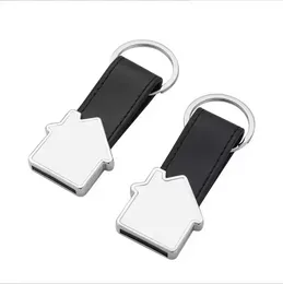 Personalized Metal Keychain Favor Sublimation House-shape Keyring with PU Leather Ring Unique Rectangle Souvenir Key Pendant WHT0228