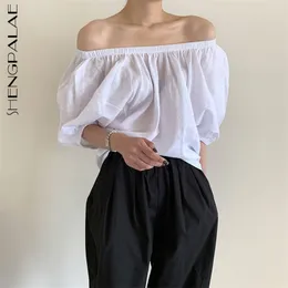 Minimalististlist Clash Collor Blouse Женские летние свободные сплошные цвета короткий слойный рукав сексуальная рубашка женщина 5C388 210427