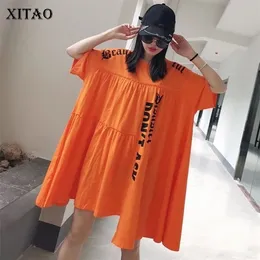 XITAO Plus Size Lettera irregolare T-shirt pieghettata Abbigliamento donna Moda estiva Pullover allentato Match All Long Tee DMY4122 210623