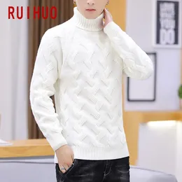 RUIHUO Pullover Turtleneck Men Clothing Turtle Neck Coats High Collar Knitted Sweater Korean Man Clothes M-3XL Spring