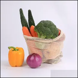 Hängande kök Hushållsorganisation Hem Gardenhanging Baskets 2sts återanvändbar bomullsmask Dstring Washable Fruit Vegetable Storage Bag Po