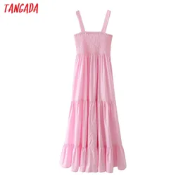 Yaz Moda Kadınlar Pembe Maxi Uzun Elbise Pamuk Kayışı Kolsuz Lady Beach Sundress 5x25 210416