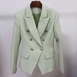 アボカドグリーンレディースブレザージャケット秋ダブルブレストゴールドボタンピンクフォーマル女性スーツ高品質210930