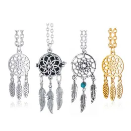 Bohemian Ethnic Feather Yoga Alloy or Stainless Steel Dreamcatcher Necklace Women Indian Mandala Lotus Dream Catcher Necklace G1206