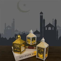 Eid Mubarak Muslim Party Ramadan Laternen Eid Schmiedeeisen Led Wind Laterne Handwerk Ornamente Arabische Laterne Dekoration für Zuhause 210408
