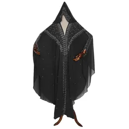 Etniska kläder Mode Kvinnor Glittrande Drill Hooded Robe Batwing Helärmad Lös Klänning Afrikansk Dashiki Kaftan Ramadan Muslim Abaya Dubai