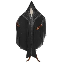 Ethnic Clothing Fashion Women Sparkling Drill Hooded Robe Batwing Full Sleeve Loose Dress African Dashiki Kaftan Ramadan Muslim Abaya Dubai