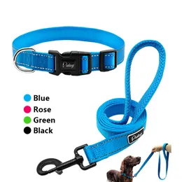 Dog Collar Leashes Didog Reflekterande krage Pet Walking Leash Nylon Tracking Leads för små medelstora hundar 4 färger