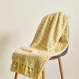 スタイリッシュな格子織った毛布のオフィスの睡眠シエスタニットタッセルブランケットソファーベッドカバーエアコンシート