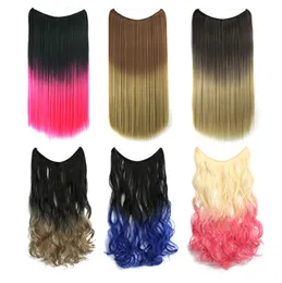 24 cale Ombre Kolor Loop Micro Ring Hair Extensions Proste Wave Syntetyczna Linia Fish Line Wątki MW-8006B