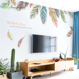 Creative Feather Quente sala de estar decoração tv sofá fundo adesivo de parede decoração auto-adesivo corredor adesivos 210929