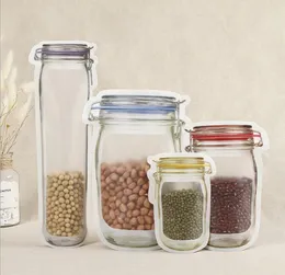 再利用可能な食品収納ジッパーバッグMason Jar Shape Smacks気密シール販売救助漏れ防止キッチンオーガナイザーバッグ4サイズ