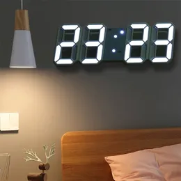 3D Wall Clock Modern Design Stand Hanging LED Digital Alarm Electronic Dimming Backlight Table for Room Home Decor 211110