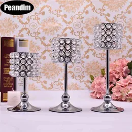 Peangdim 3pcs Silver Guldpläterad Candlestick Crystal Candelabra Centerpiece Bröllopsdekoration Romantiskt Center Table Candlesticks 210722