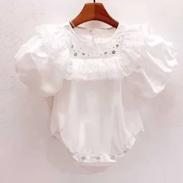 Koreanska födda babyflickor kläder romer onesie för småbarn ruffles spets outfit födelsedag vit dop kläder 210529