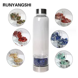 Runyangshi Natural Crystal Glass Water Bottle Healing Wand Quartz Crystal Healing Bottle 210914
