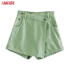 Tangada mulheres elegante denim verde saia shorts bolsos feminino retrô verão casual shorts pantalones 3l53 210609
