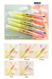 Highlighters 50 st / parti Twin Color Highlighter Lumina Marker Pen Colorida Caneta Stationery Office Material Skolmaterial