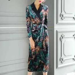 Весенняя мода лес леопардовый печать цветочные велькон платья винтажного офиса работа бархата повседневные женщины 210510