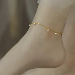 Xf800 naturlig sötvattenspärla anklet enkel kreativ design 14k guldinsprutning justerbar kedja fina smycken för kvinnor J1003