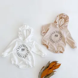 Pojke Tjejer Tecknade Romper Ins Vår / Fall 2021 Baby Ruffle Lace Hoodie Långärmad Jumpsuit Gullig nyfödd Casual Climb Suit Spant Colotes S1535