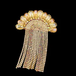 Designer Jewelry Champagne Rhinestone Rainbow Color Fan Tassel Dangle Drop Brooches and Pins for Graduation Concert Anniversary