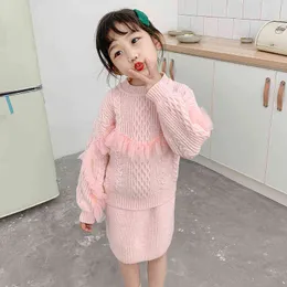 Gooporson Fall Ubrania dla dzieci koronki dzianiny blutshirt topskirt moda koreańskie małe dziewczynki odzież zestaw zimowe ciepłe stroje G220310