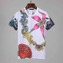 Stil Kvinnor T-shirt Summer Starfish Flowers Shell O Neck Top Fashion S-XL 210720