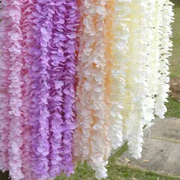 20 pçs 1M/2M glicínia guirlanda flor de seda artificial videira para casamento em casa decoração de jardim vime flores falsas penduradas na parede 211108